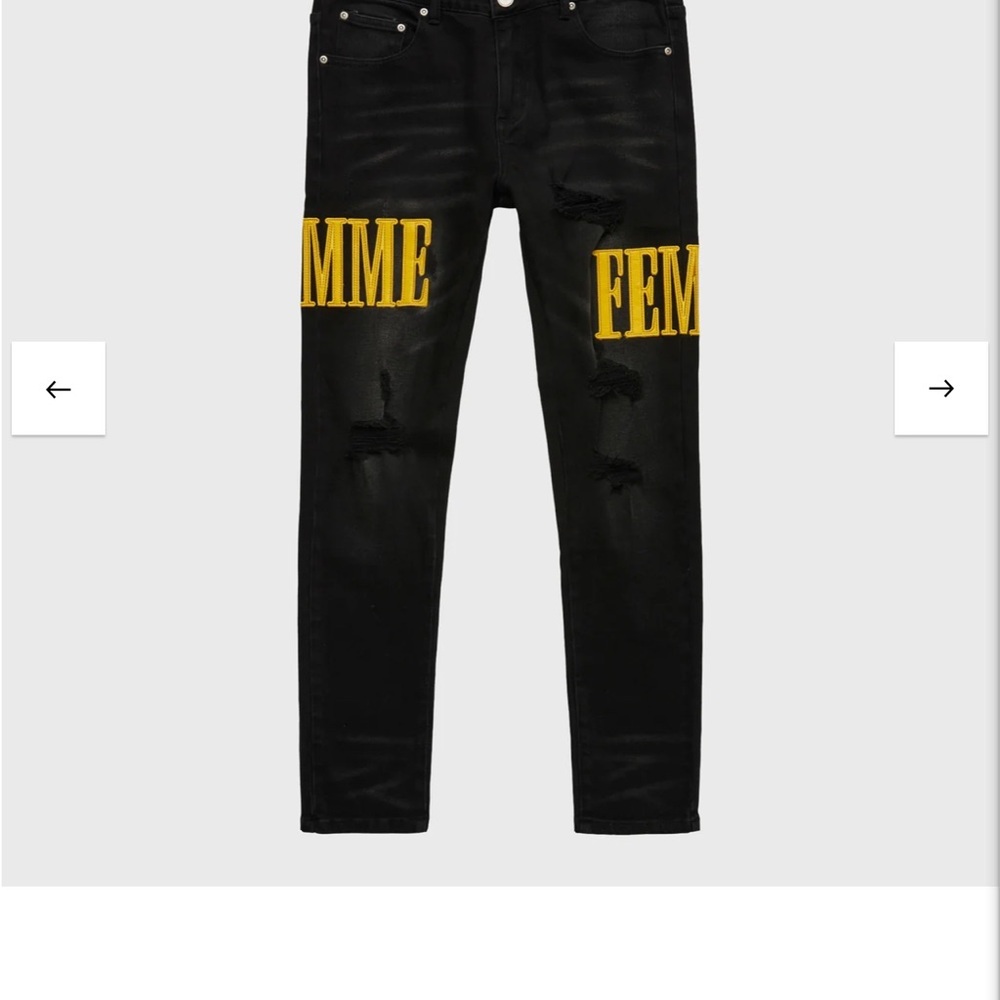 Homme Femme Letterman Denim Black With Yellow Letters